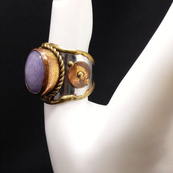Amethyst Gemstone Mixed Metal Handmade Ring, Size 8 1/2 - Picture 4 of 11